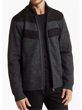 Buffalo Westony gray/black size Small knit full zip bomber jacket sweater coat
